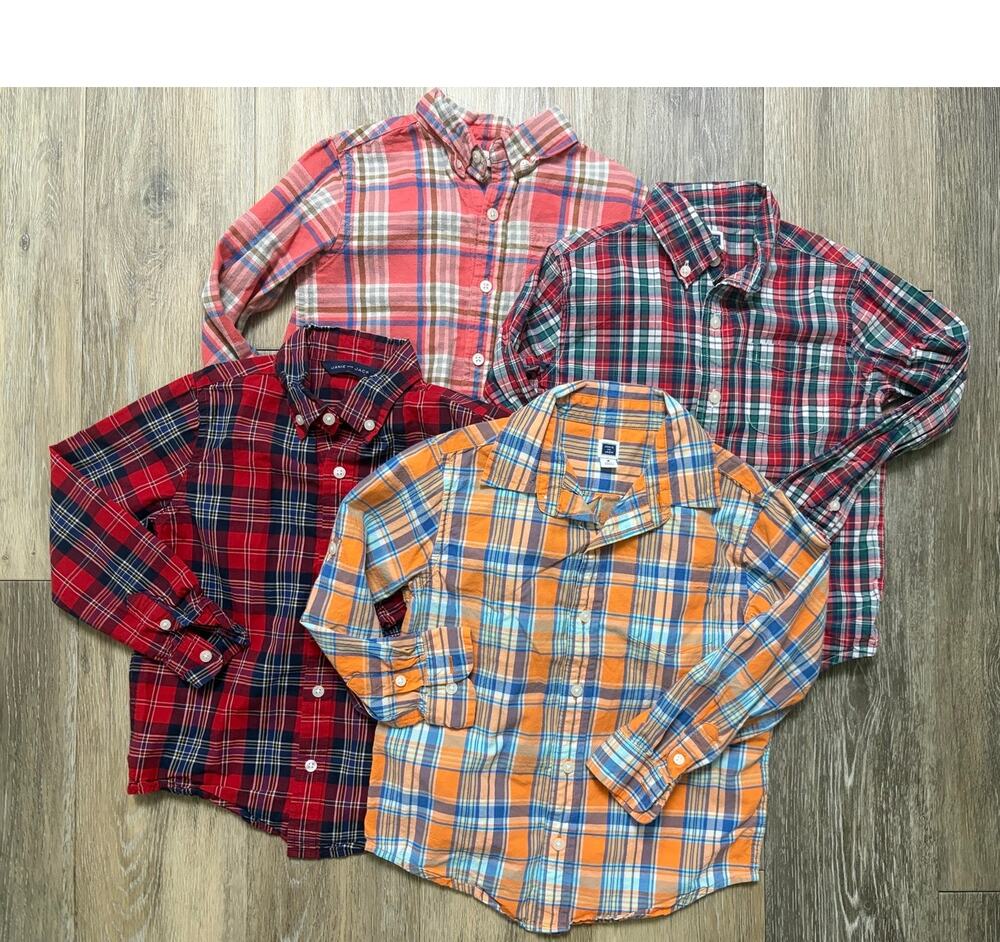 Janie and Jack Boys Button Up Shirt Lot Size 4 Plaid Long Sleeve Preppy 4 Pc Set